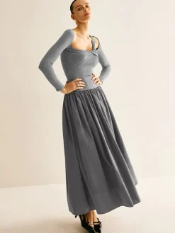 COMMENSE Asymmetrical Chic Panel Pleated Dress* Casual Dresses|Long Dresses