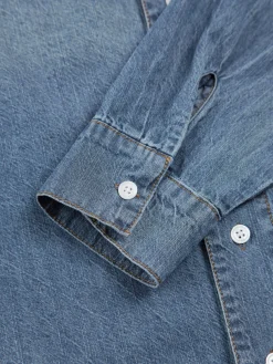 COMMENSE Asymmetrical Collar Denim Crop Shirt* Crop Tops|Denim