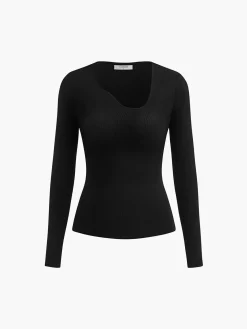 COMMENSE Asymmetrical Collar Knit Top* Sweater Tops|Sweaters & Cardigans