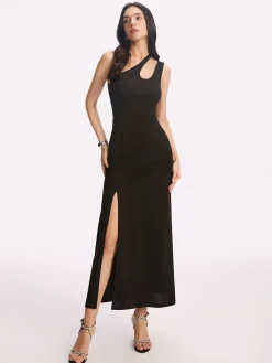 COMMENSE Asymmetrical Collar Long Dress* Black Dresses|Cocktail & Party Dresses