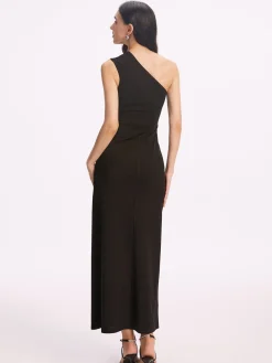 COMMENSE Asymmetrical Collar Long Dress* Black Dresses|Cocktail & Party Dresses