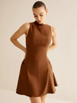 COMMENSE Asymmetrical Collar Panel Ruched Dress* Casual Dresses|Work Dresses