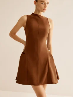 COMMENSE Asymmetrical Collar Panel Ruched Dress* Casual Dresses|Work Dresses