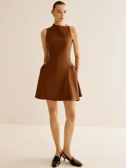 COMMENSE Asymmetrical Collar Panel Ruched Dress* Casual Dresses|Work Dresses