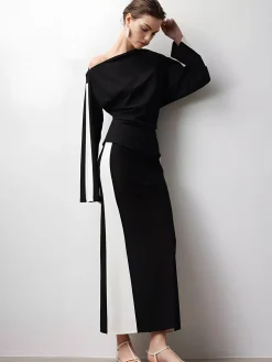 COMMENSE Asymmetrical Color Block Jersey Blouse* Blouses & Shirts|Matching Sets