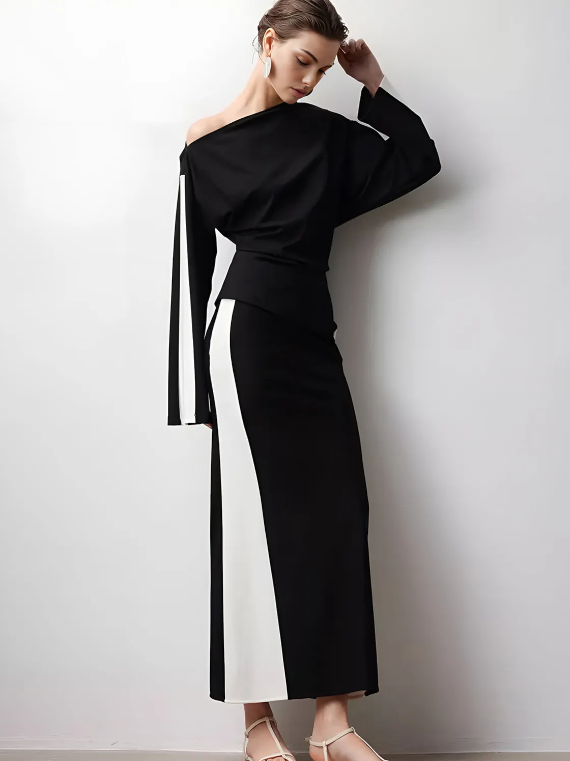 COMMENSE Asymmetrical Color Block Jersey Blouse* Blouses & Shirts|Matching Sets