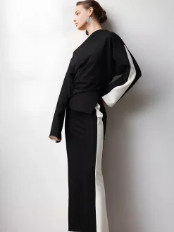 COMMENSE Asymmetrical Color Block Jersey Blouse* Blouses & Shirts|Matching Sets