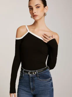 COMMENSE Asymmetrical Contrast Strap Slim Top* T-shirts|Tops