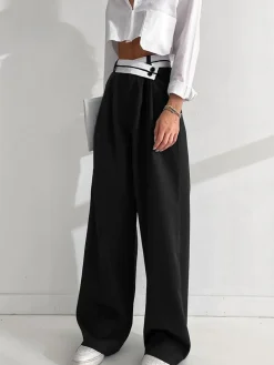 COMMENSE Asymmetrical Contrast Waistband Wide Leg Dress Pants* Wide Leg|Pants