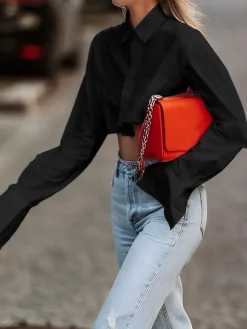 COMMENSE Asymmetrical Cotton Crop Shirt* Crop Tops|Blouses & Shirts