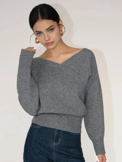COMMENSE Asymmetrical Criss Cross Ribbed Sweater* Sweater Tops|Sweaters & Cardigans