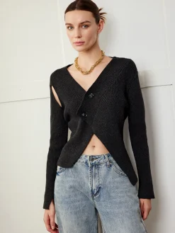 COMMENSE Asymmetrical Cutout Button Knit Top* Sweater Tops|Sweaters & Cardigans
