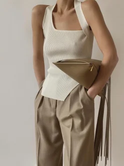 COMMENSE Asymmetrical Halter Rib Vest* Sweater Vests|Sweaters & Cardigans