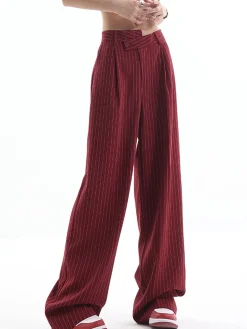 COMMENSE Asymmetrical High-Waist Pinstripe Pants* Pants|Bottoms