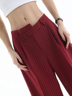 COMMENSE Asymmetrical High-Waist Pinstripe Pants* Pants|Bottoms