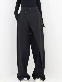 COMMENSE Asymmetrical Layer Button Wide Leg Dress Pants* Wide Leg|Pants