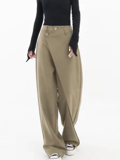COMMENSE Asymmetrical Layer Button Wide Leg Dress Pants* Wide Leg|Pants