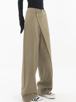 COMMENSE Asymmetrical Layer Button Wide Leg Dress Pants* Wide Leg|Pants