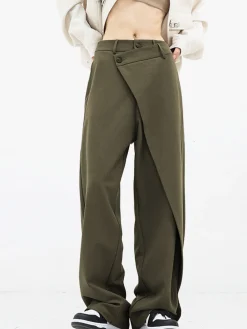 COMMENSE Asymmetrical Layer Button Wide Leg Dress Pants* Wide Leg|Pants