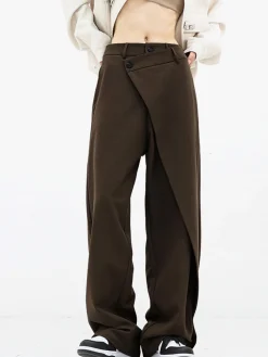 COMMENSE Asymmetrical Layer Button Wide Leg Dress Pants* Wide Leg|Pants