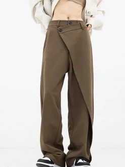 COMMENSE Asymmetrical Layer Button Wide Leg Dress Pants* Wide Leg|Pants