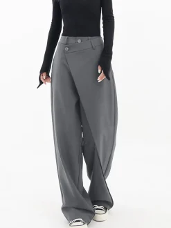 COMMENSE Asymmetrical Layer Button Wide Leg Dress Pants* Wide Leg|Pants