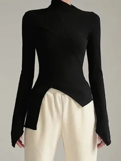 COMMENSE Asymmetrical Long Sleeve Slim Top* T-shirts|Tops