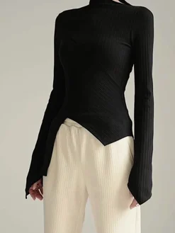 COMMENSE Asymmetrical Long Sleeve Slim Top* T-shirts|Tops