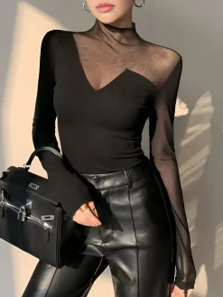 COMMENSE Asymmetrical Mesh Panel T-Shirt* T-shirts|Tops