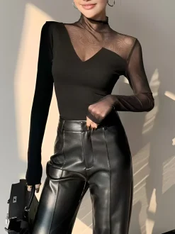 COMMENSE Asymmetrical Mesh Panel T-Shirt* T-shirts|Tops