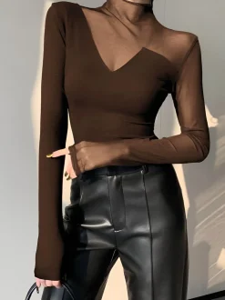 COMMENSE Asymmetrical Mesh Panel T-Shirt* T-shirts|Tops
