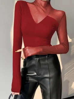 COMMENSE Asymmetrical Mesh Panel T-Shirt* T-shirts|Tops