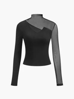 COMMENSE Asymmetrical Mesh Panel T-Shirt* T-shirts|Tops