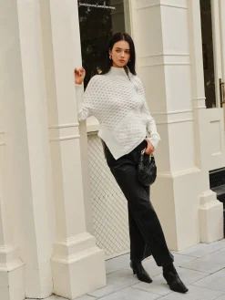 COMMENSE Asymmetrical Mock-Neck Zipper Sweater* Sweater Tops|Sweaters & Cardigans