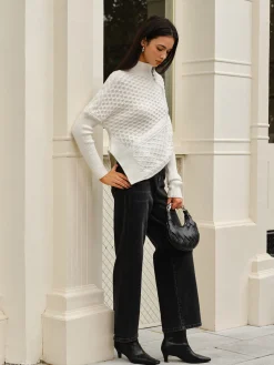 COMMENSE Asymmetrical Mock-Neck Zipper Sweater* Sweater Tops|Sweaters & Cardigans