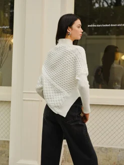 COMMENSE Asymmetrical Mock-Neck Zipper Sweater* Sweater Tops|Sweaters & Cardigans