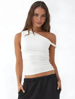 COMMENSE Asymmetrical Neck Basic Top* T-shirts|Tops
