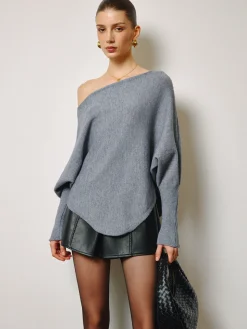 COMMENSE Asymmetrical Neck Leg-Of-Mutton Sleeve Sweater* Knitwear|Tops