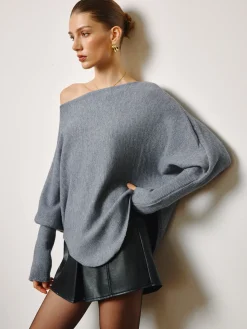 COMMENSE Asymmetrical Neck Leg-Of-Mutton Sleeve Sweater* Knitwear|Tops