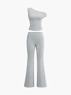 COMMENSE Asymmetrical Neck One Shoulder Off Top With Pants Set* Pants Sets|Matching Sets