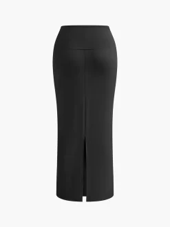 COMMENSE Asymmetrical Neck Ruched Top & Split Maxi Skirt Set* Skirt Sets|Long Sleeve Sets