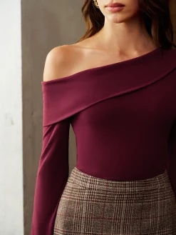 COMMENSE Asymmetrical Neck Ruched Jersey Top* Matching Sets|Tops