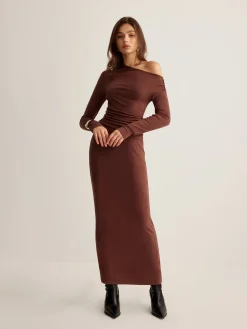 COMMENSE Asymmetrical Neck Slim Jersey Skirt Set* Skirt Sets|Long Sleeve Sets