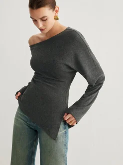 COMMENSE Asymmetrical Neck Slit Cinched Top* T-shirts|Tops