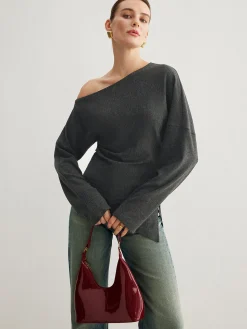 COMMENSE Asymmetrical Neck Slit Cinched Top* T-shirts|Tops