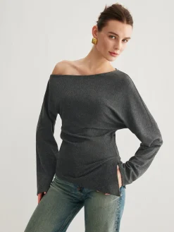 COMMENSE Asymmetrical Neck Slit Cinched Top* T-shirts|Tops