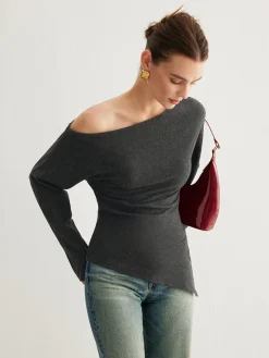COMMENSE Asymmetrical Neck Slit Cinched Top* T-shirts|Tops