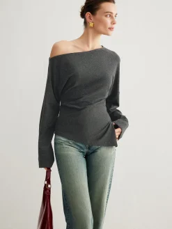 COMMENSE Asymmetrical Neck Slit Cinched Top* T-shirts|Tops