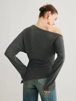 COMMENSE Asymmetrical Neck Slit Cinched Top* T-shirts|Tops