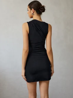 COMMENSE Asymmetrical Neck Tank Short Dress* Black Dresses|Casual Dresses